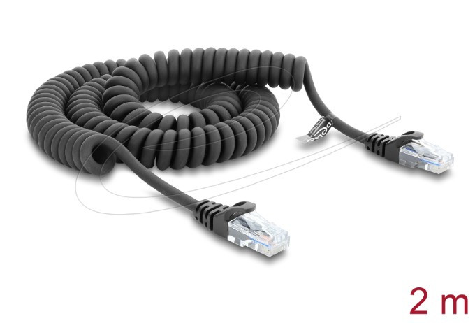 Delock Vinutý kabel rozhraní RJ50, ze zástrčky na zástrčku, 2 m, černý