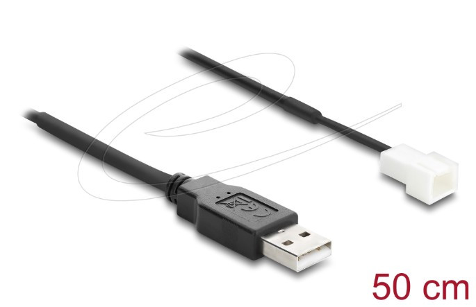 Delock Kabel ventilátoru USB 2.0 ze zástrčky Typ-A na třípinový zástrčkový konektor ventilátoru, 50 cm