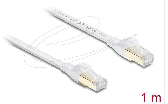 Delock Plochý spojovací kabel RJ45 Cat.8.1 U/FTP, až 40 Gbps, 1 m, bílý