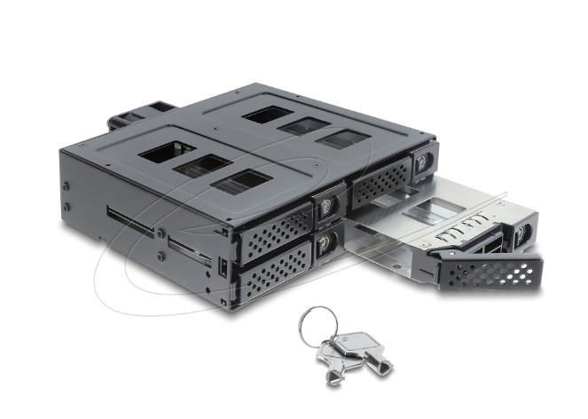 Delock Mobilní rámeček rozměru 5.25” pro 4 x 2.5” HDD / SSD SATA nebo SAS, se zámkem