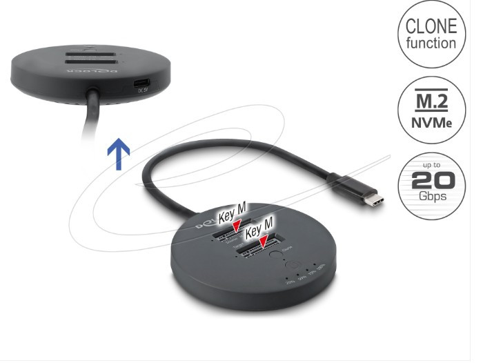 Delock Dokovací stanice USB 20 Gbps M.2 pro 2 x SSD M.2 NVMe PCIe s funkcí klonování