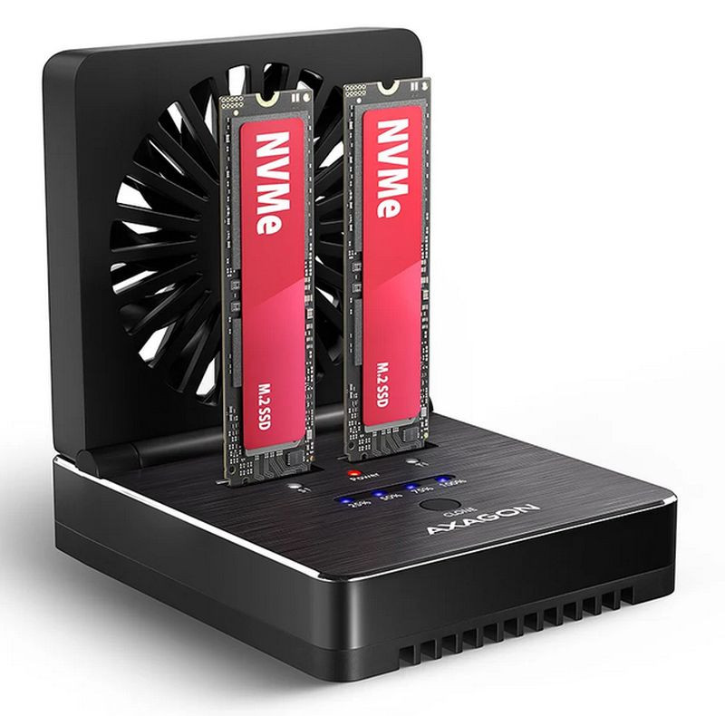 AXAGON ADSA-M2C22, USB-C 20Gbps dokovací stanice pro 2× M.2 NVMe/SATA SSD s funkcí klonování