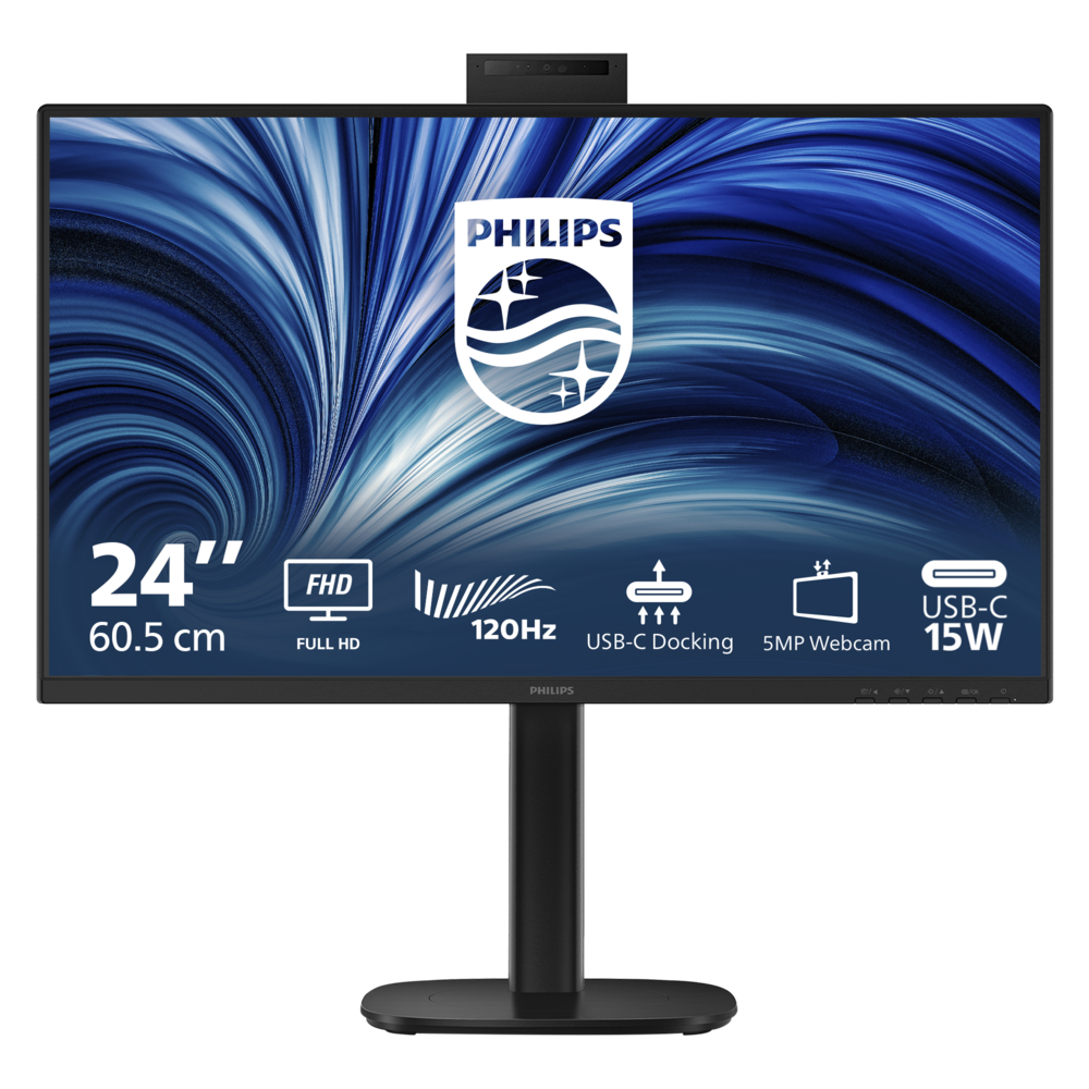 Philips LCD 24B2U3301H 23,8" IPS/1920x1080@120Hz/4ms/300cd/HDMI/DP/4xUSB/USB-C dock/RJ45/Webcam/Repro/Pivot/HAS/5 let