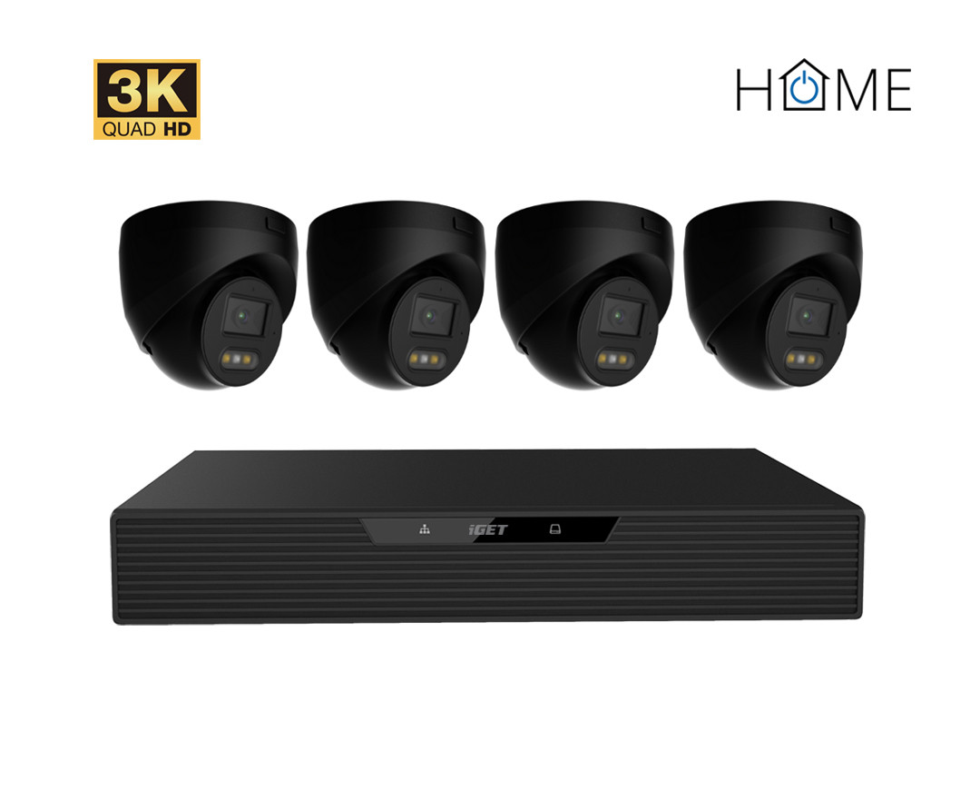 iGET HOMEGUARD N85P4 - N85P4 HOME NVR PoE recorder + 4x black camera, 3K+ (5 MPx) resolution, set