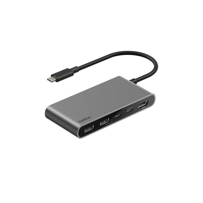 Belkin CONNECT 5v1 USB-C hub s dvojitým USB-C portem – stříbrný