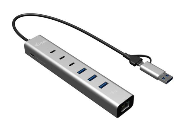 i-tec USB-C/USB-A Metal HUB 6 port (3x USB-C, 3x USB-A), LAN, Power Delivery 85W 