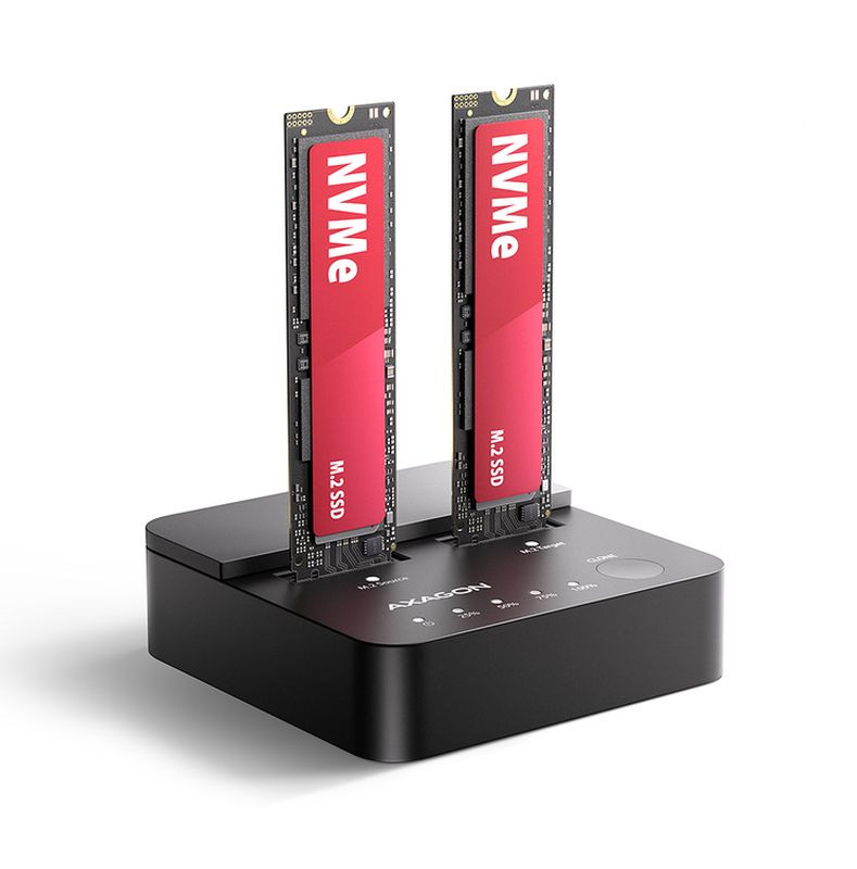 AXAGON ADSA-M2C22L, USB-C 20Gbps dokovací stanice pro 2× M.2 NVMe SSD s funkcí klonování