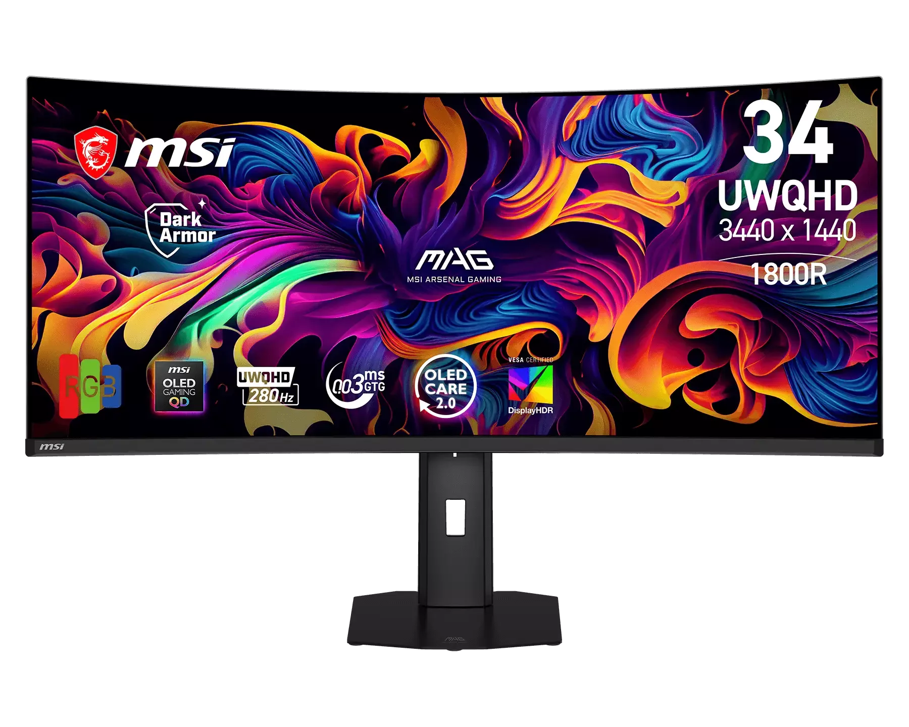 MSI Gaming monitor MAG 341CQP QD-OLED X28, 34" QD-OLED zakřivený/3440x1440(UWQHD)/280Hz/0,03ms/2xHDMI/DP/USB-C/Výšk.nast