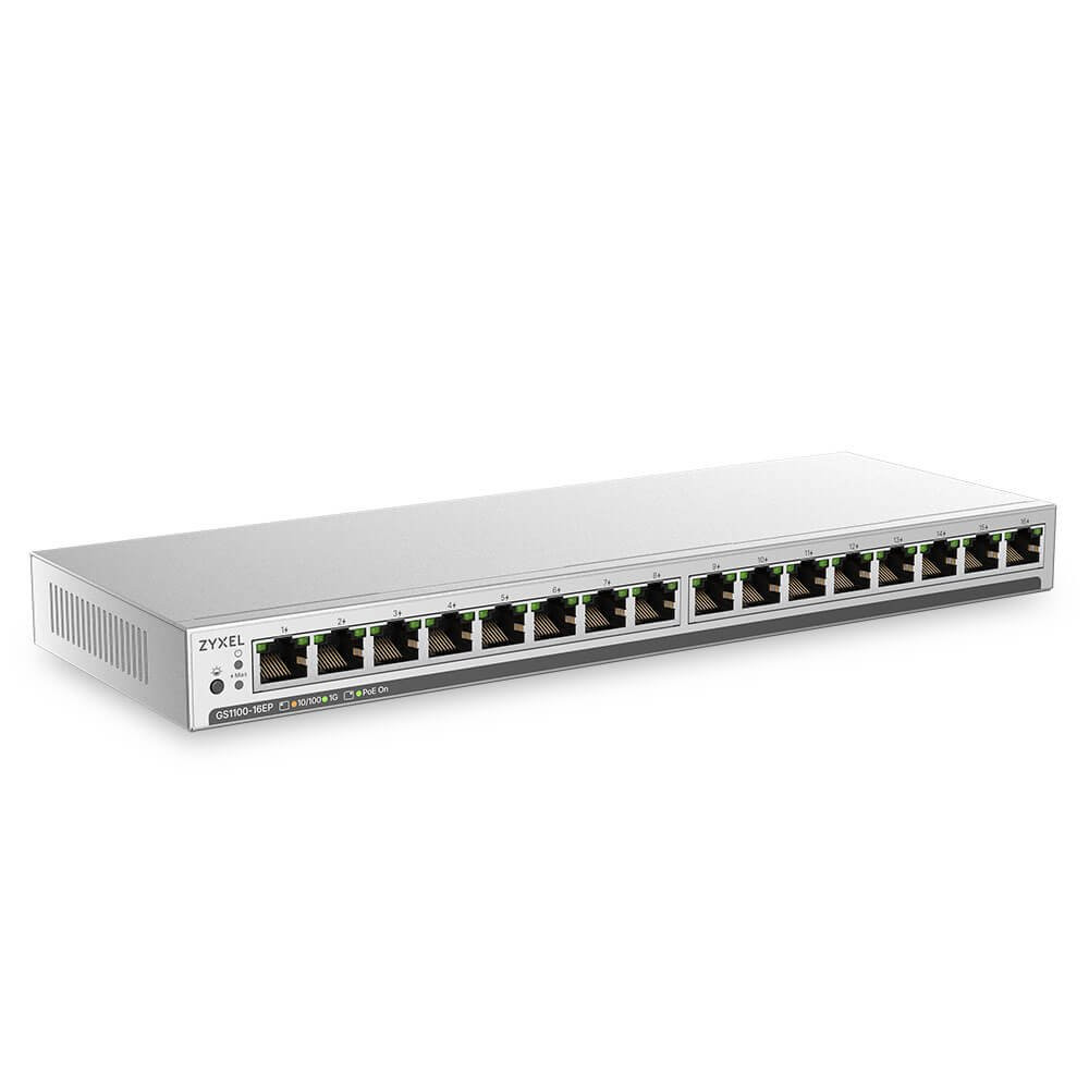 Zyxel GS1100-16EPS Slimline Unmanaged + PoE+ 135W 16 port Gigabit  Unmanaged + Switch