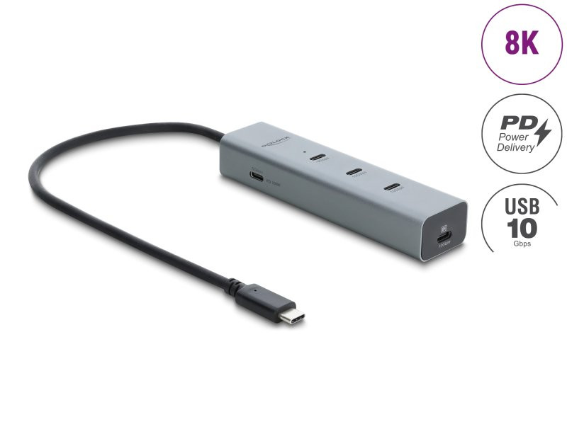 Delock 5 portový rozbočovač USB Type-C™, 10 Gbps, s video výstupem 8K a PD3.0 100 W