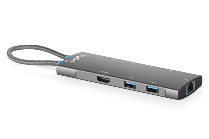 Digitus USB-C dokovací stanice, 8 portů: 1x HDMI, 5x USB 3.2 Gen 1, 1x RJ45, 1x PD