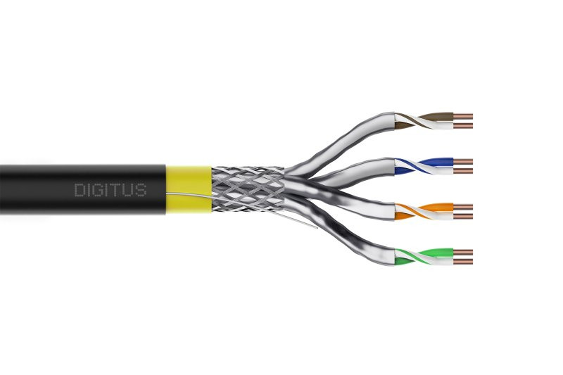 DIGITUS Datový kabel CAT 7A S/FTP – venkovní instalační kabel, 500m buben, simplex, PE