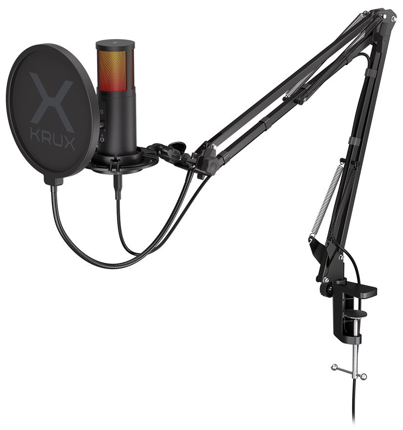 Krux mikrofon Edis 3000 / nastavitelné rameno / 2 typy filtrů / 3,5mm jack / USB-C / RGB / černý