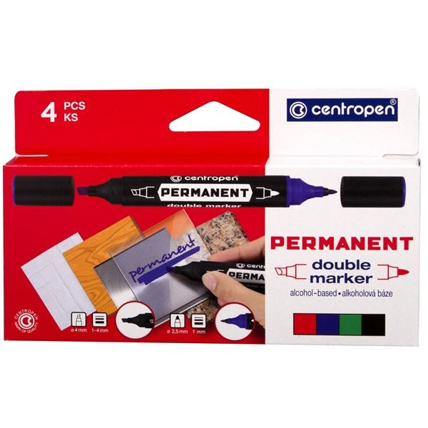 Permanentní popisovač Centropen DOUBLE m., 4 barvy