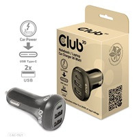 Club3D Auto nabíječka pro Notebooky 36W, 3 porty (2xUSB-A + USB-C)