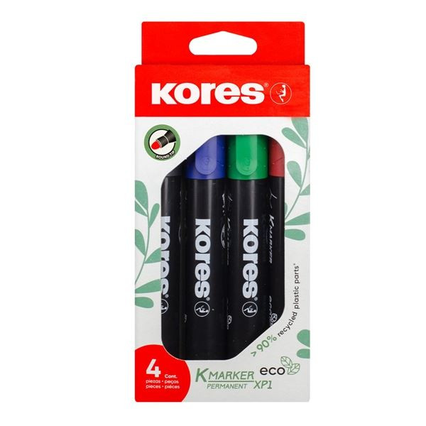 Permanentní popisovač Kores ECO, kulatý, 4 barvy