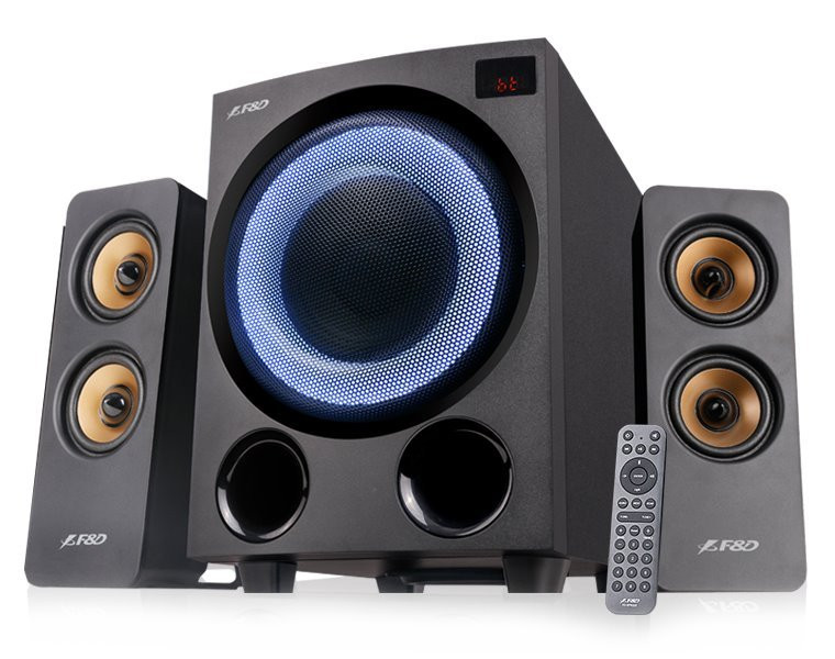 ROZBALENÉ - FENDA F&D repro F770X/ 2.1/ 76W/ černé s RGB/ BT5.0/ FM rádio/ USB přehrávání/ optický vstup/ dálkové ovládání