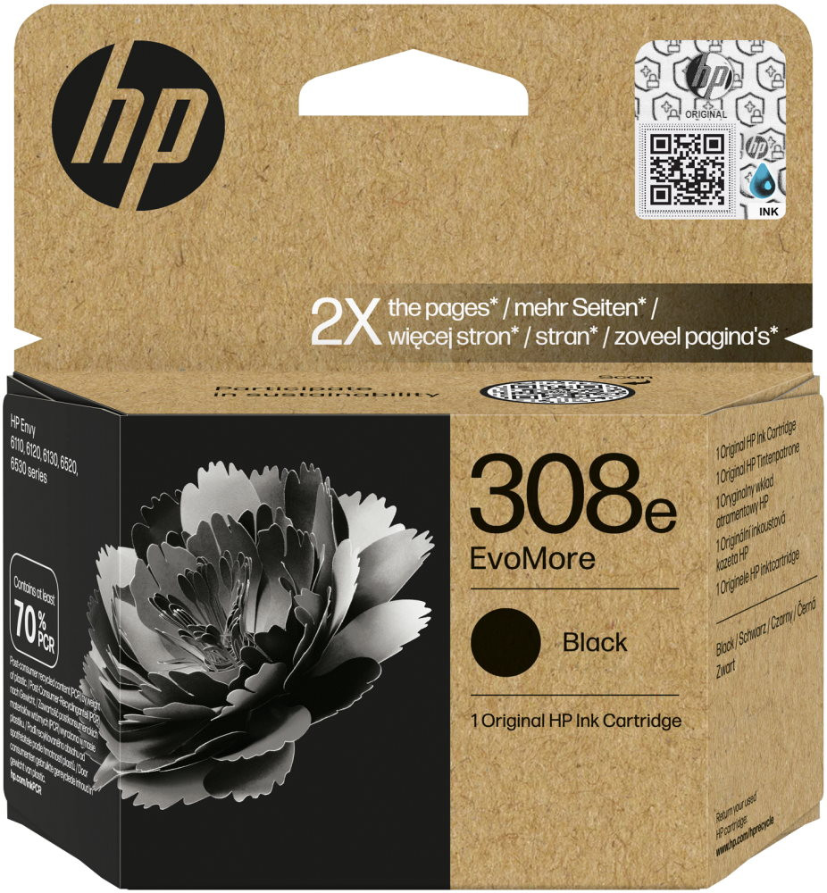 HP 308e Černá EvoMore originální inkoustová kazeta