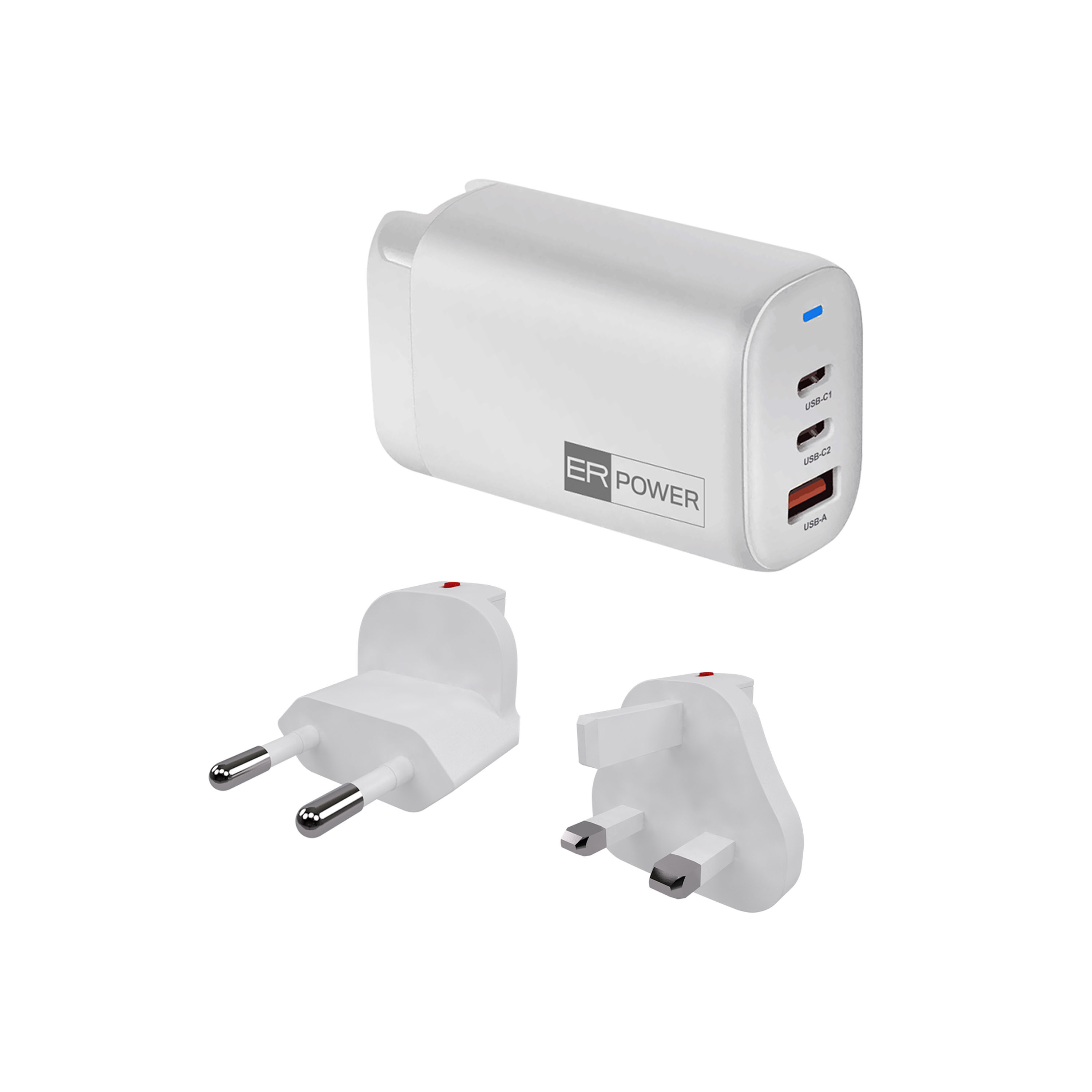 ER POWER 65W GaN síťový adaptér 2xUSB-C PD/USB-A bílý