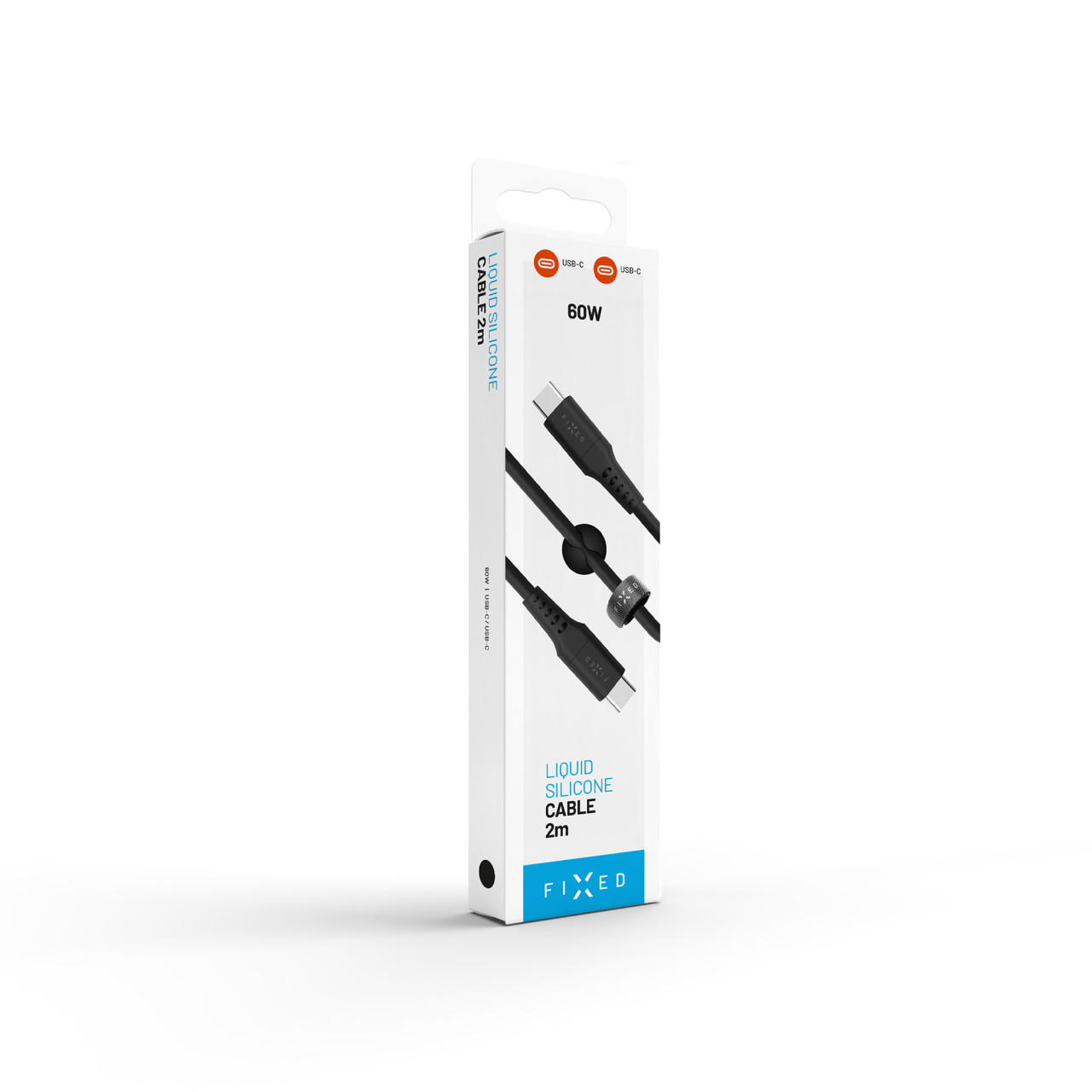 Dlouhý nabíjecí a datový Liquid silicone kabel FIXED s konektory USB-C/USB-C a podporou PD, 2m, USB 2.0, 60W, černý