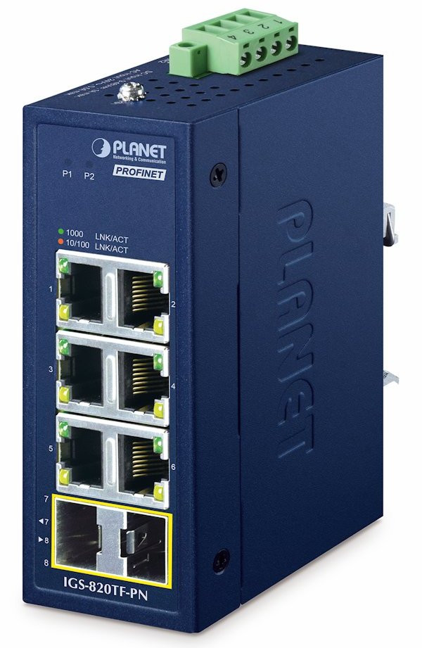 Planet IGS-820TF-PN průmyslový L2 switch, 6x1Gb, 2x1GBASE-X SFP, dual power (9-48VDC / 24VAC), -40~75°C, IP30