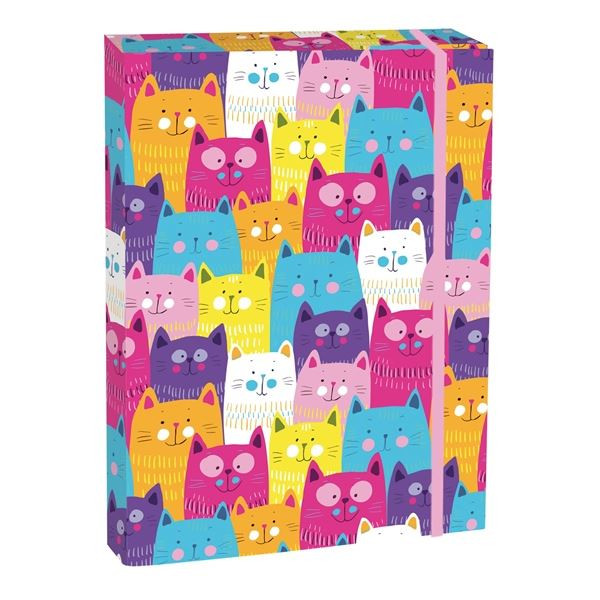 Box na sešity A4 - s gumou, Meow