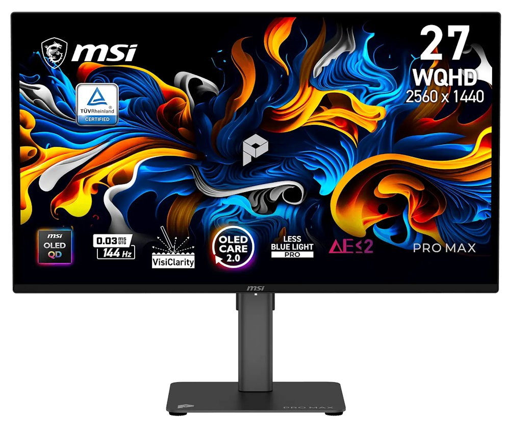 MSI Gaming PRO MAX 271QPX14G/ 27"/ 2560x1440/ OLED/ 0,03ms/ 144Hz/ 200cd/m2/ 1500000:1/ HDMI/ DP/ VESA/ černý