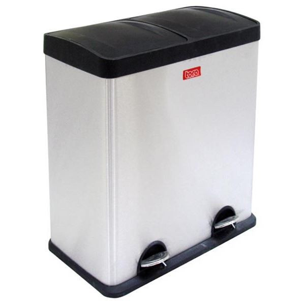 Koš na tříděný odpad nášlapný, 2 x 30 l nerezový