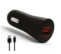 WG - Autonabíječka Fast 1x USB-A, Quick Charge 3.0, 5 V - 9 V - 12 V, + kabel Type-C, černá