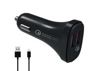 WG - Autonabíječka 2x USB-A, Quick Charge 3.0 5,4 A, + kabel USB-A na Lightning, černá