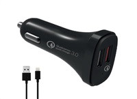 WG - Autonabíječka 2x USB, Quick Charge 3.0 5,4 A, + kabel USB-A na Lightning MFI, černá