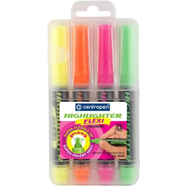 Zvýrazňovač Centropen Flexi FLUO 8542,sada 4 barev