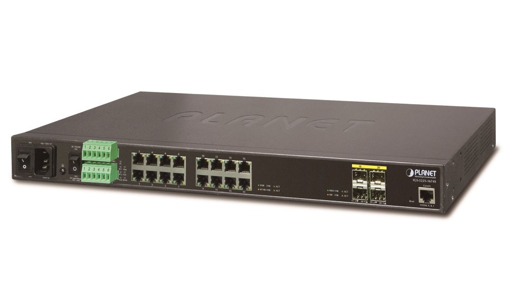 Planet IGS-5225-16T4S průmyslový L3 switch, 16x1Gb, 4x1Gb SFP, 36-60VDC, -40~75°C, IP30, 2x power in