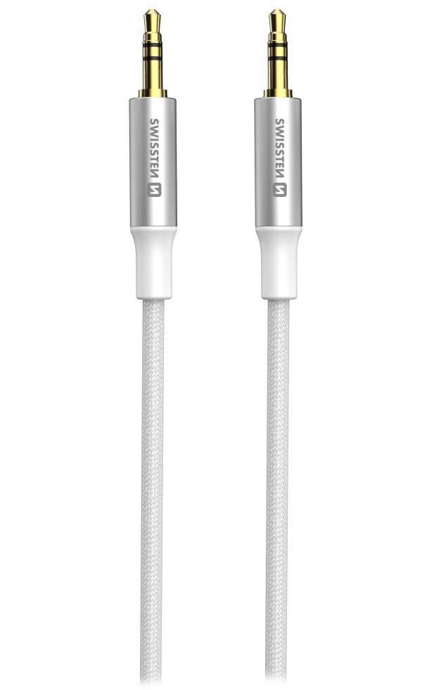 Swissten audio kabeltextile jack (samec) / jack (samec) 1,5 m bílý
