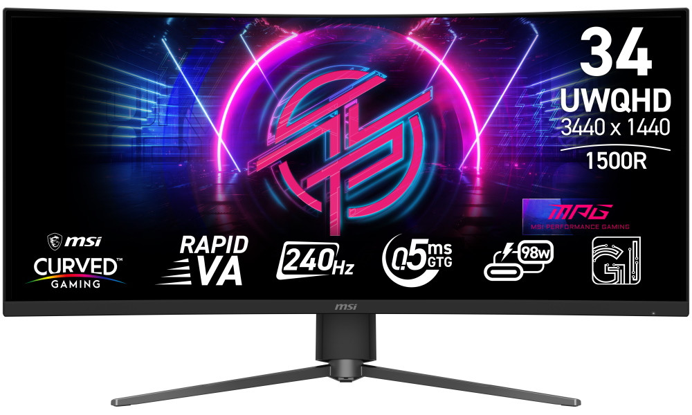 MSI Gaming MPG 346CQRF X24/ 34"/ 3440x1440 / VA/ 0,5ms/ 240Hz/ 400cd/m2/ 4000:1/ HDMI/ DP/ USB/ VESA/ černý