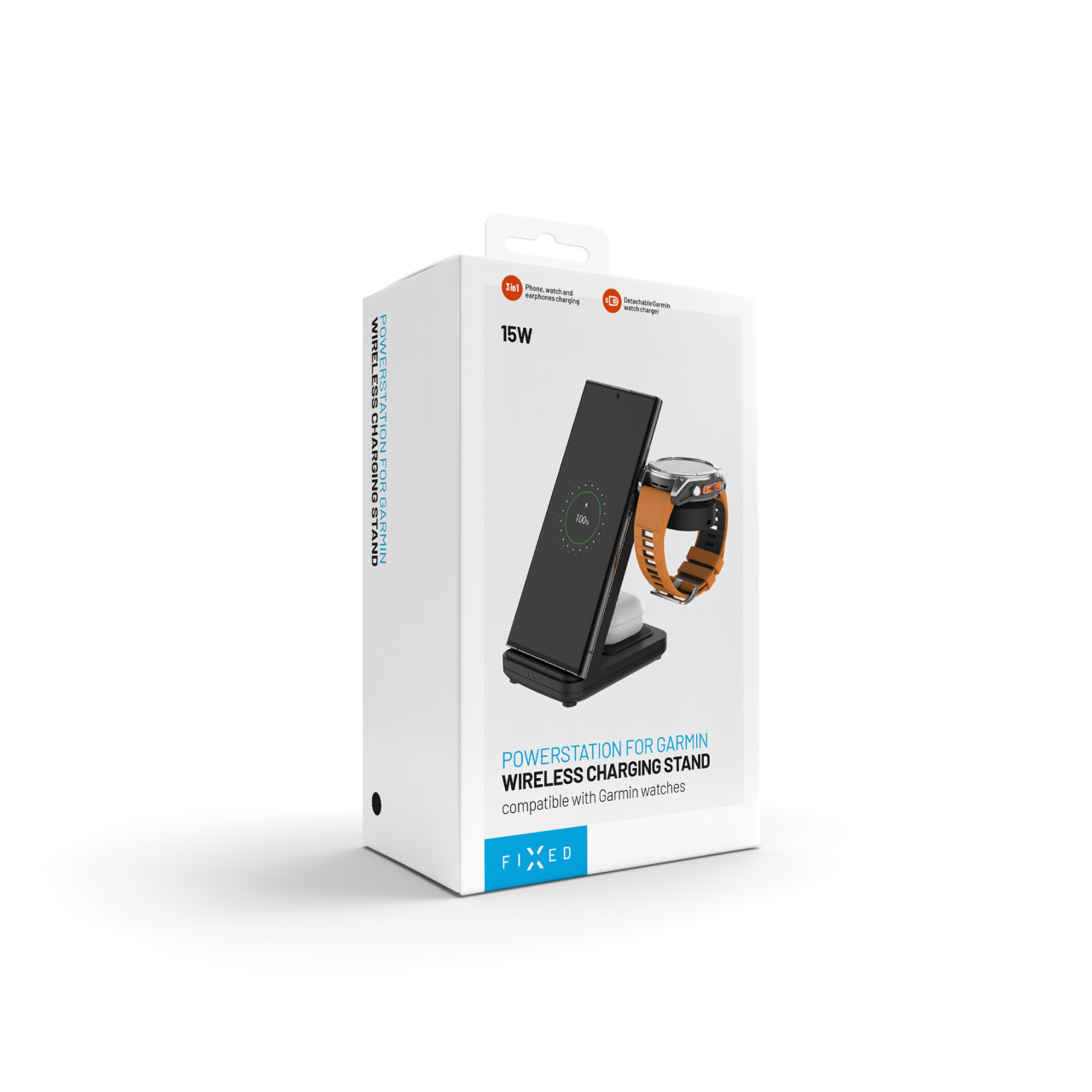 Stojánek FIXED Powerstation pro Garmin s bezdrátovým nabíjením až pro 3 zařízení, 15W+5W+2.5W, černý