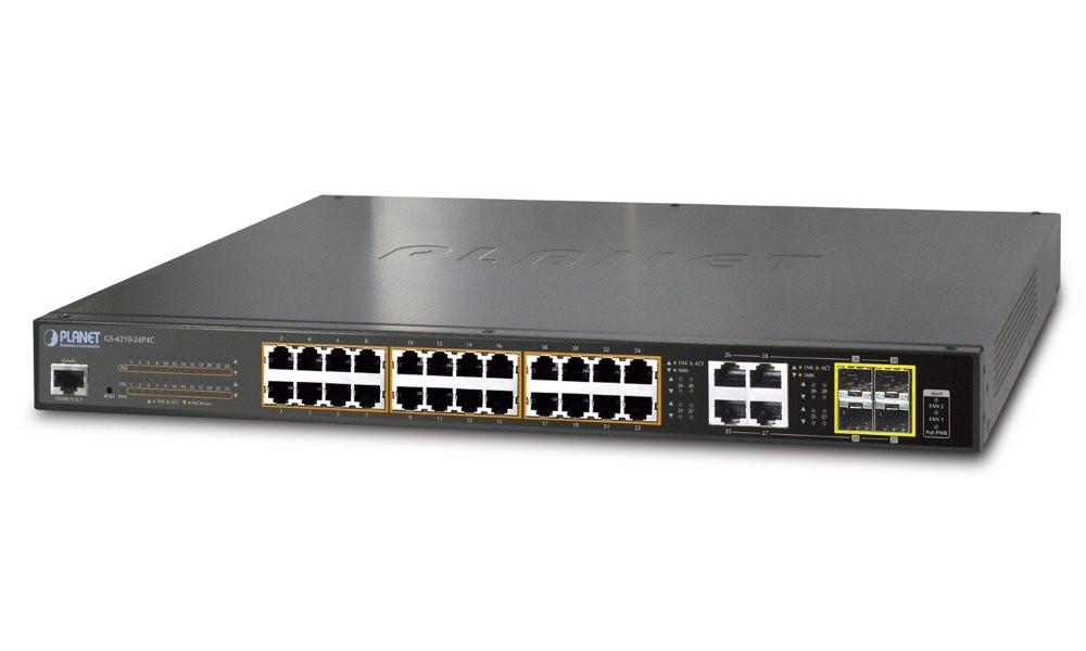 Planet GS-4210-24PL4C L2 switch, 28x1Gb, 4x1Gb SFP, 24x PoE 802.3at 430W