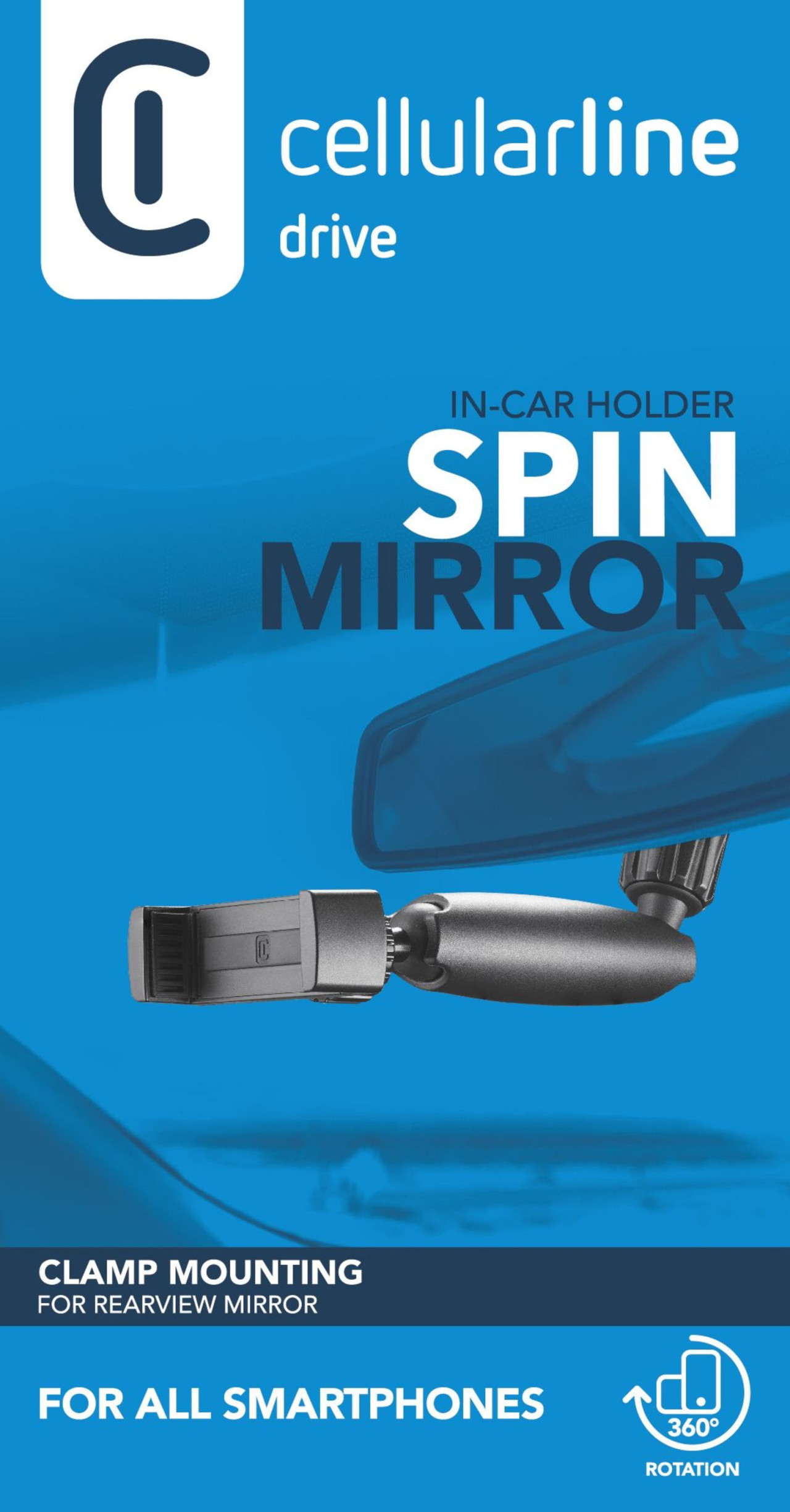 Univerzální držák Cellularline Spin Mirror k upevnění na vnitřní zpětné zrcátko, černý