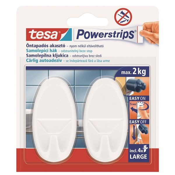 Háček samolepící Tesa Powerstrip, bílý, 2 ks
