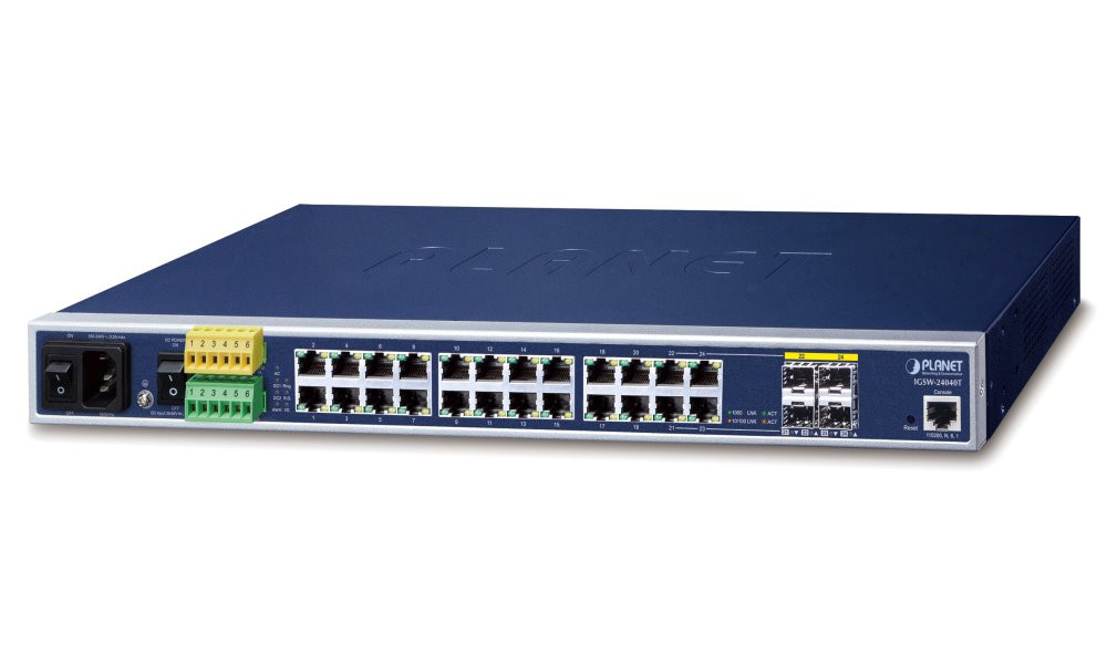 Planet IGSW-24040T v4 průmyslový L3 switch, 20x1Gb, 4x1Gb SFP, 36-60VDC, -40~75°C, IP30