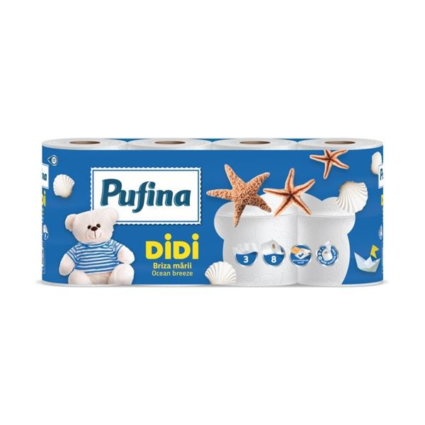 Toaletní papír Pufina Ocean Breeze,3vrstvý,8 rolí