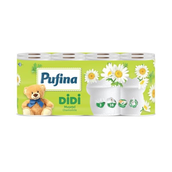 Toaletní papír Pufina Heřmánek, 3vrstvý,16 rolí