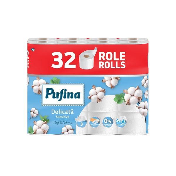 Toaletní papír Pufina Aquabond, 3vrstvý, 32 rolí