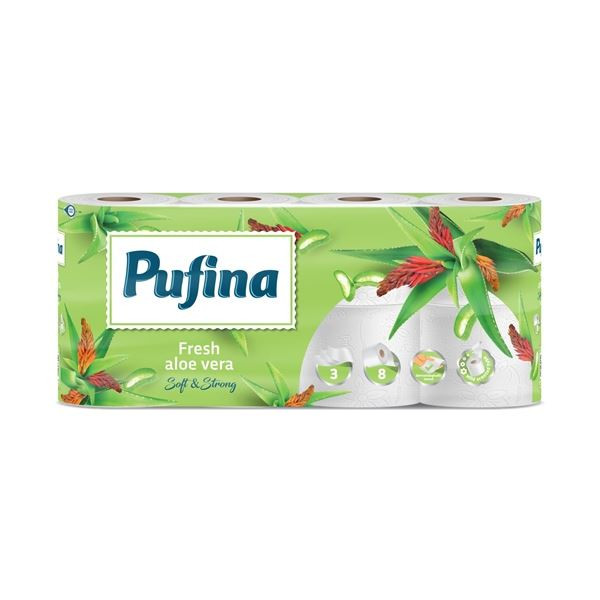 Toaletní papír Pufina Aloe Vera, 3vrstvý, 8 rolí
