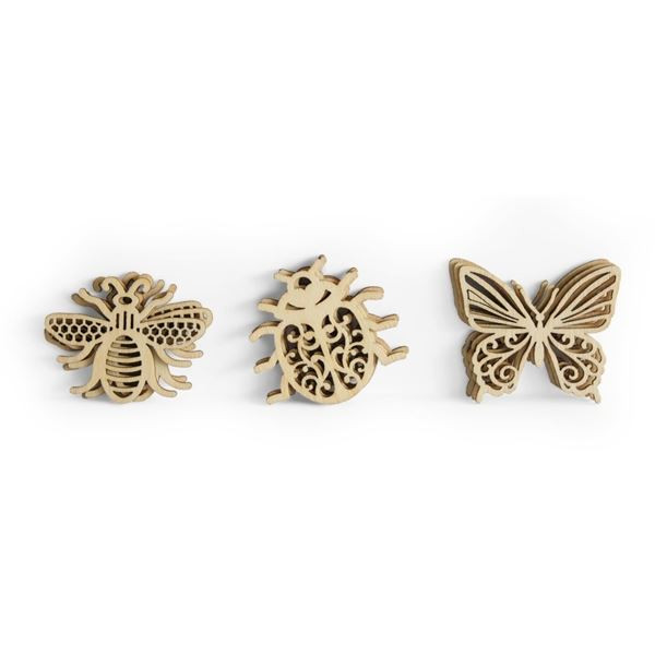 Dekorační dřevěné výřezy - hmyz, 9 ks