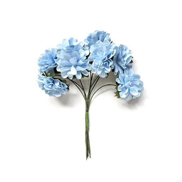 Papírové květiny na drátku - dahlia,sv.modrá, 8ks