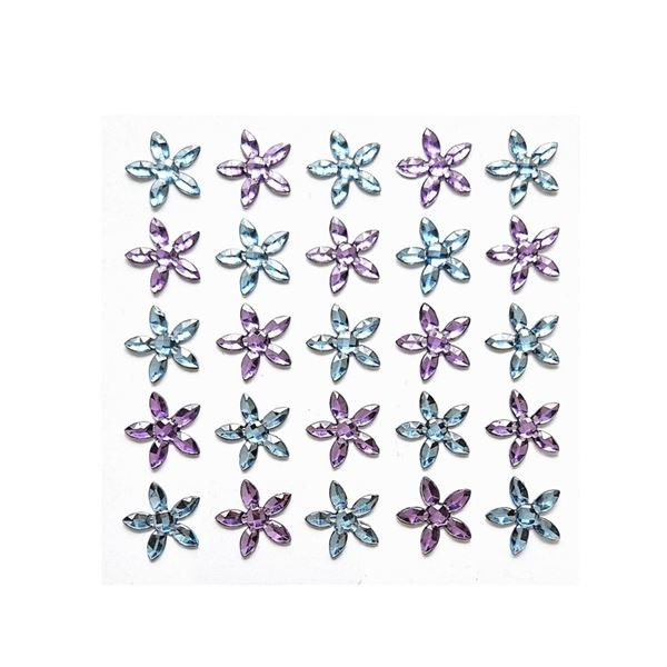 Samolepicí dekor. květy s kamínky, fialové, 25 ks