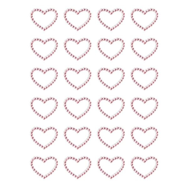Samolepicí dekor. srdíčka s kamínky, růžové, 24 ks