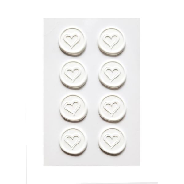 Vosková samolepicí pečeť - srdce, bílé, 8 ks