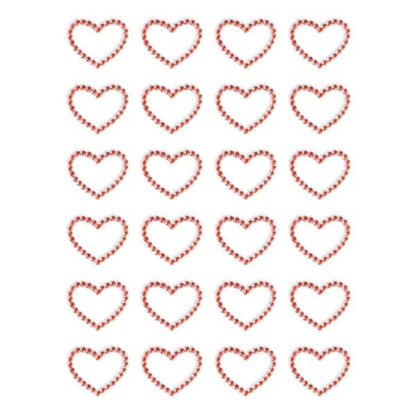 Samolepicí dekor.srdíčka - kamínky, červené 24 ks